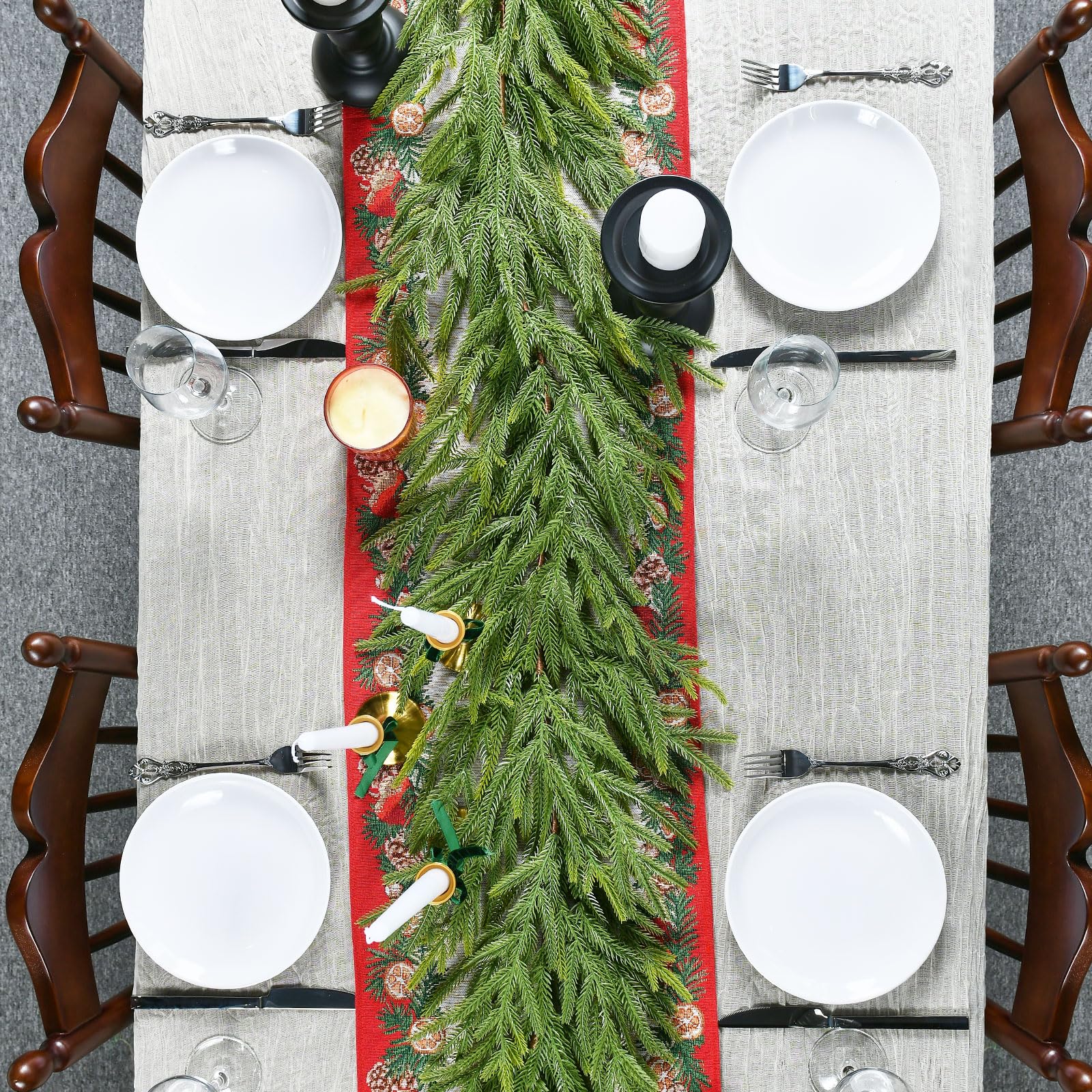 2 PCS 9 FT Artificial Norfolk Pine Garland, Real Touch Christmas Garland, Faux Winter Pine Garland for Fireplace Mantle Table Wall Stair Indoor Outdoor Xmas Holiday Christmas Decorations