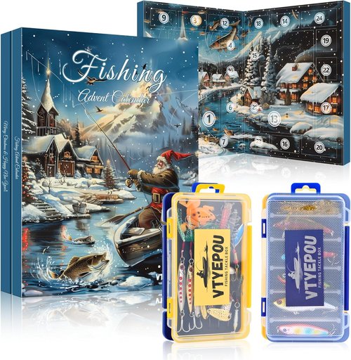 Fishing Advent Calendar 2025 - Lures Kit with Tackle Box | 24-Day Countdown Gift for Men & Boys