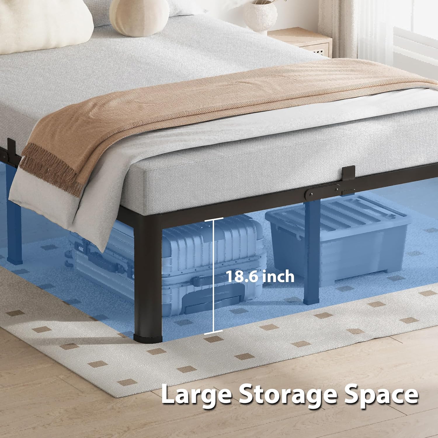 VIPSHOW 20-Inch Heavy Duty Metal Queen Bed Frame - Noise-Free, Easy Assembly, No Box Spring Needed