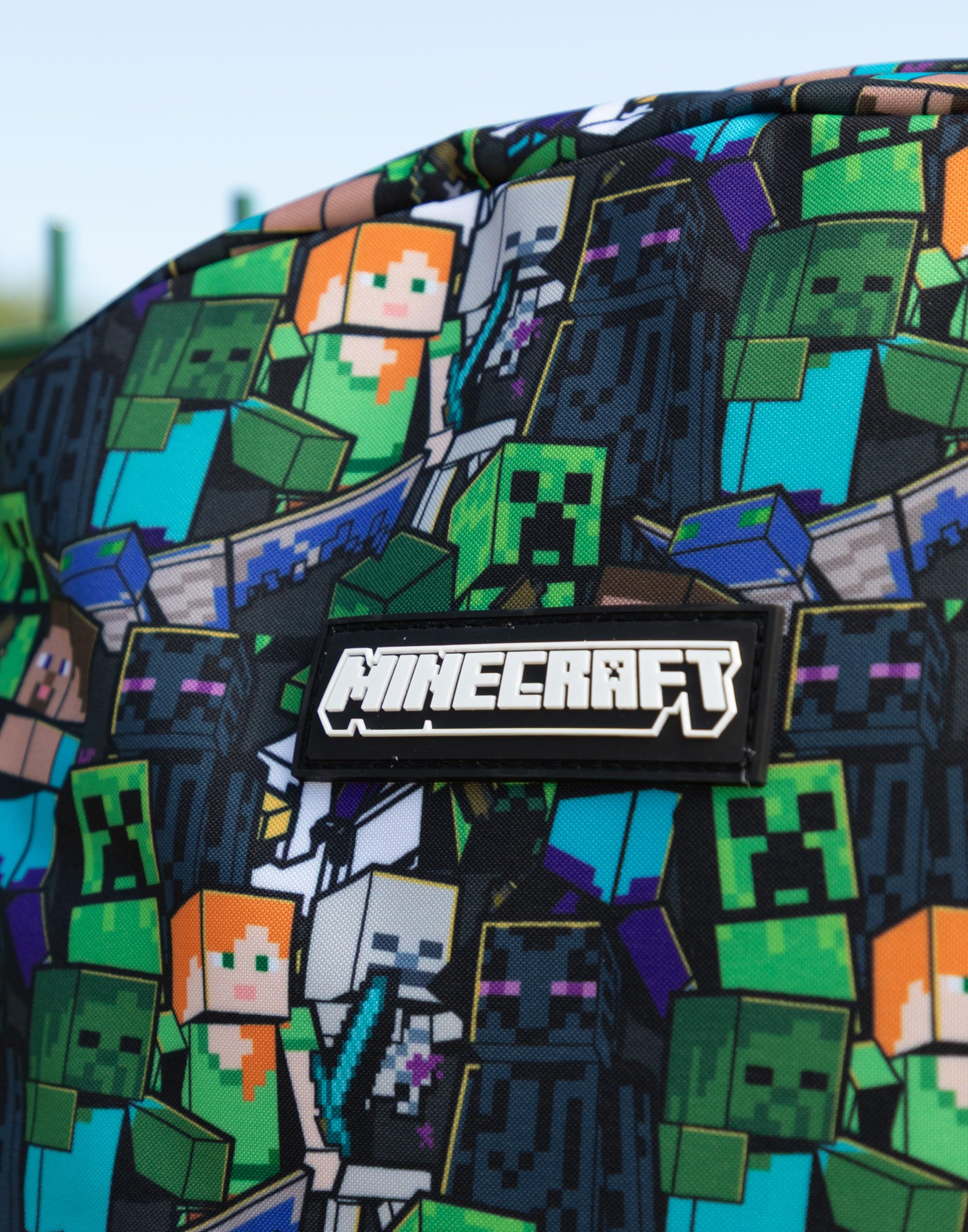 Minecraft Steve & Creeper Multicolour Backpack | Graphic Print Zip-Up Bag for Back to School | Kids Carrying Books | Unisex Kids Merch
