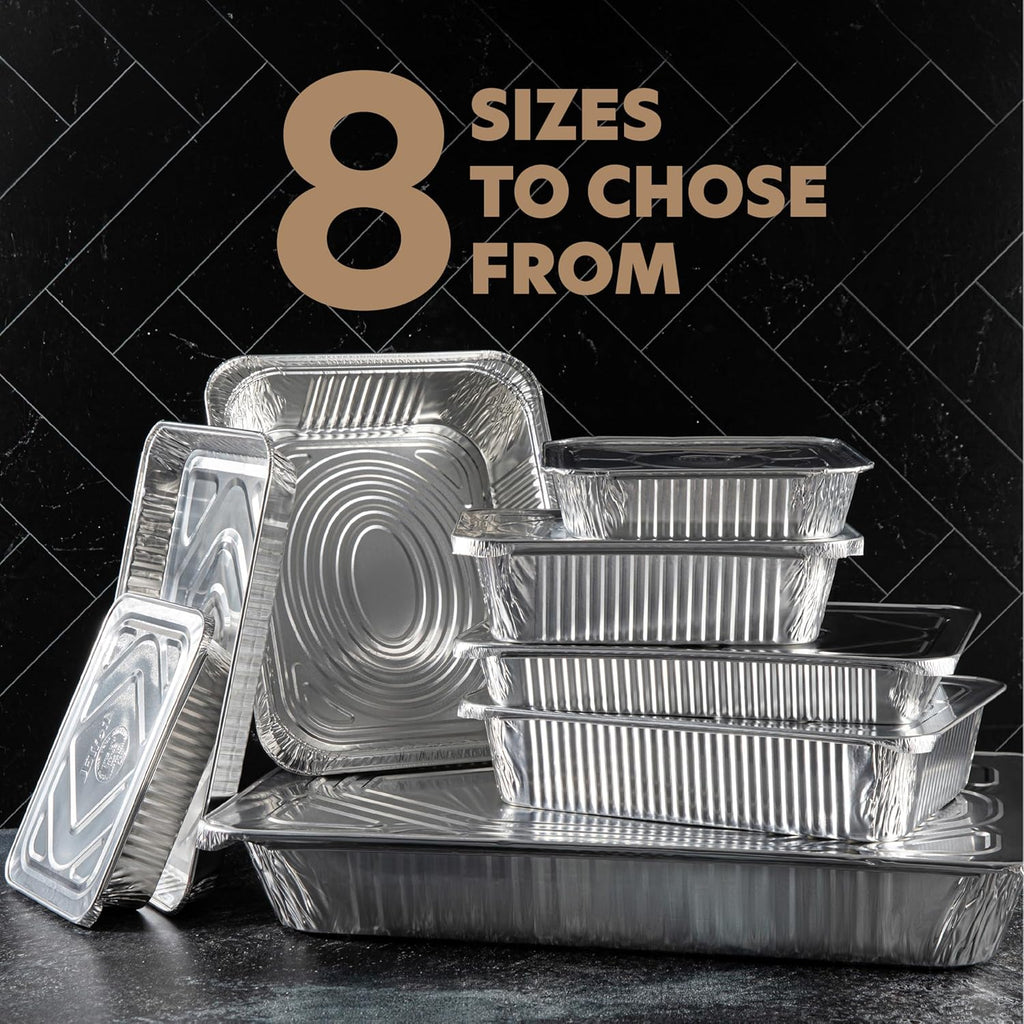 Plasticpro 12.5'' x 9'' Heavy-Duty Aluminum Pans - 10 Pack Disposable Foil Pans with Covers