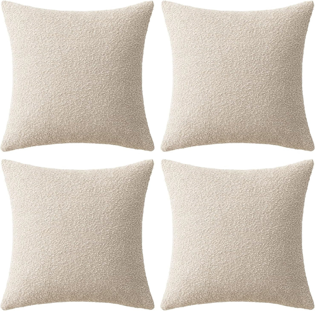 MIULEE Decorative Boucle Throw Pillow Covers - Soft Beige Accent 18x18 Inch for Modern Farmhouse Decor