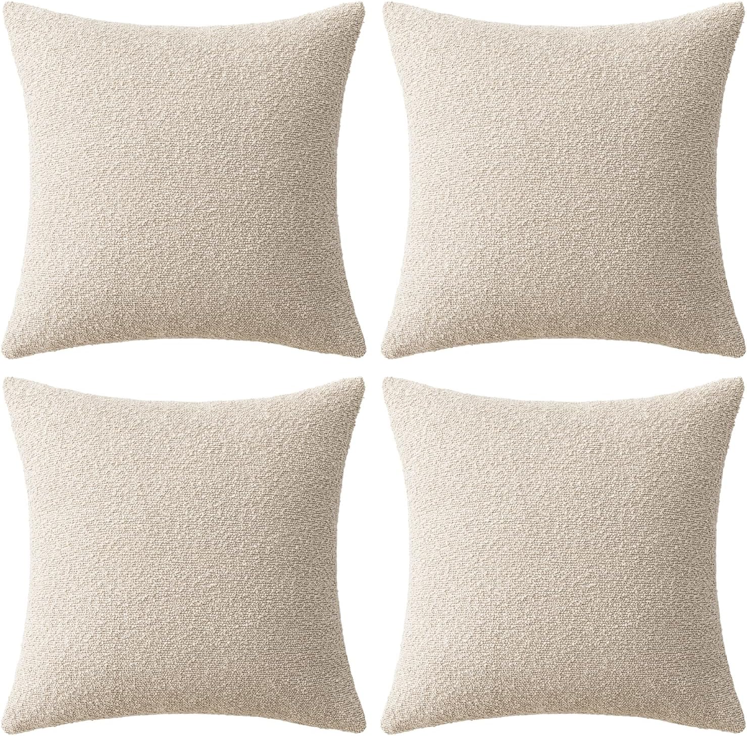 MIULEE Decorative Boucle Throw Pillow Covers - Soft Beige Accent 18x18 Inch for Modern Farmhouse Decor