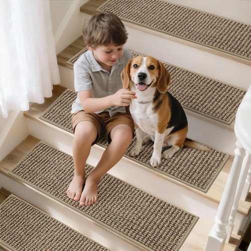 BEQHAUSE Non-Slip Carpet Stair Treads - Machine Washable for Kids & Pets | 28"x9", Taupe, 15pcs