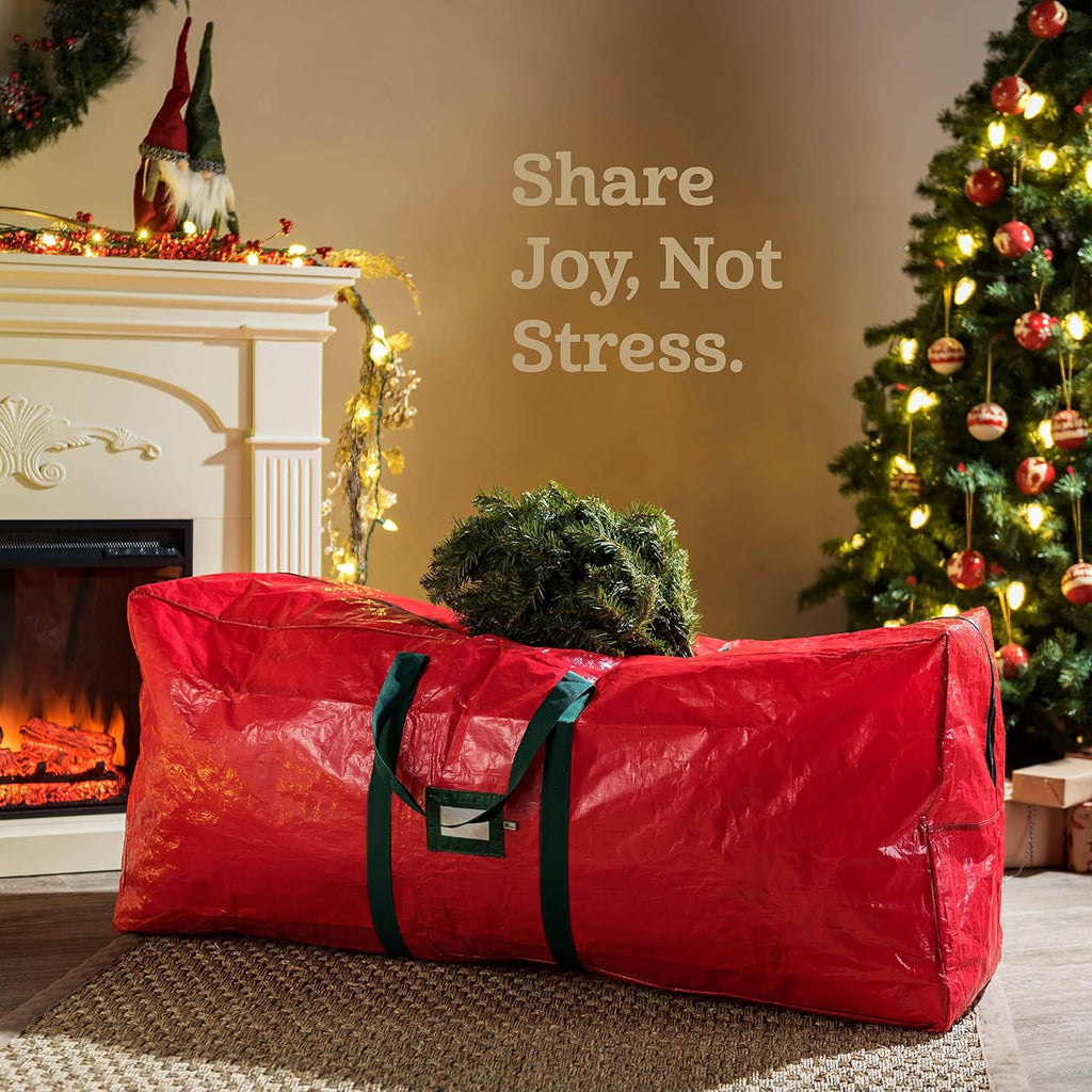 Zober Christmas Tree Storage Bag - Waterproof Protection for 7.5 Ft Artificial Trees - Durable Red Design with Label Slot