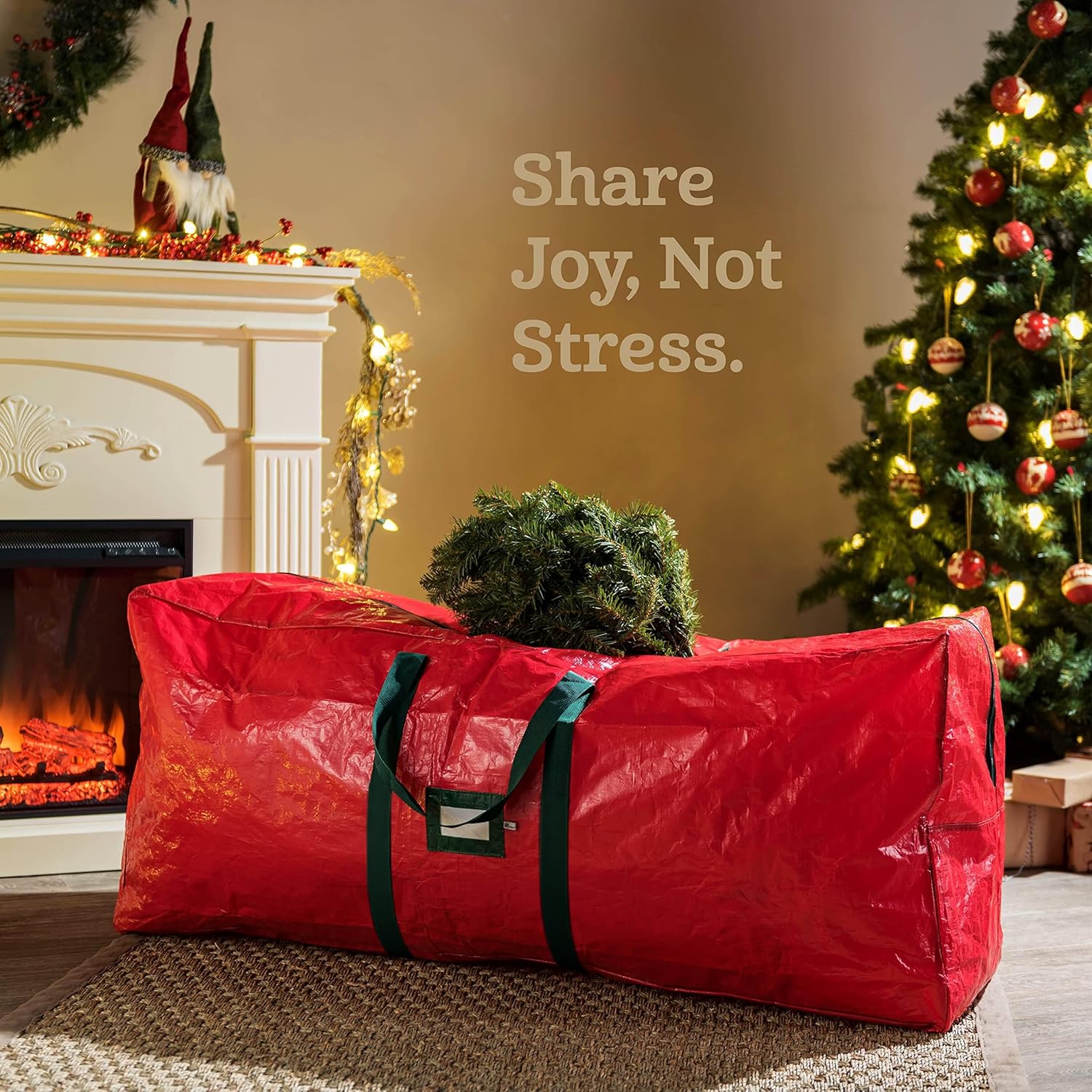 Zober Christmas Tree Storage Bag - Waterproof Protection for 7.5 Ft Artificial Trees - Durable Red Design with Label Slot