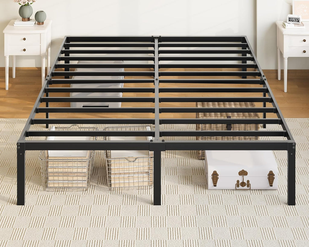 Allewie Full Size Bed Frame - 14-Inch Metal Platform Design with Storage Space | Easy Assembly, Black