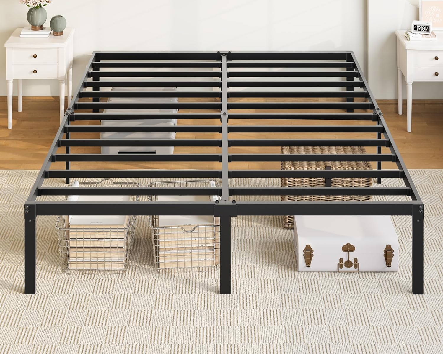 Allewie Full Size Bed Frame - 14-Inch Metal Platform Design with Storage Space | Easy Assembly, Black
