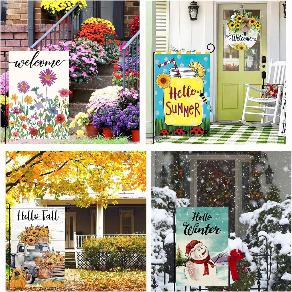 Skiennix Seasonal Garden Flags - Set of 12 Double-Sided 12x18 Inch Yard Flags for Year-Round Decor
