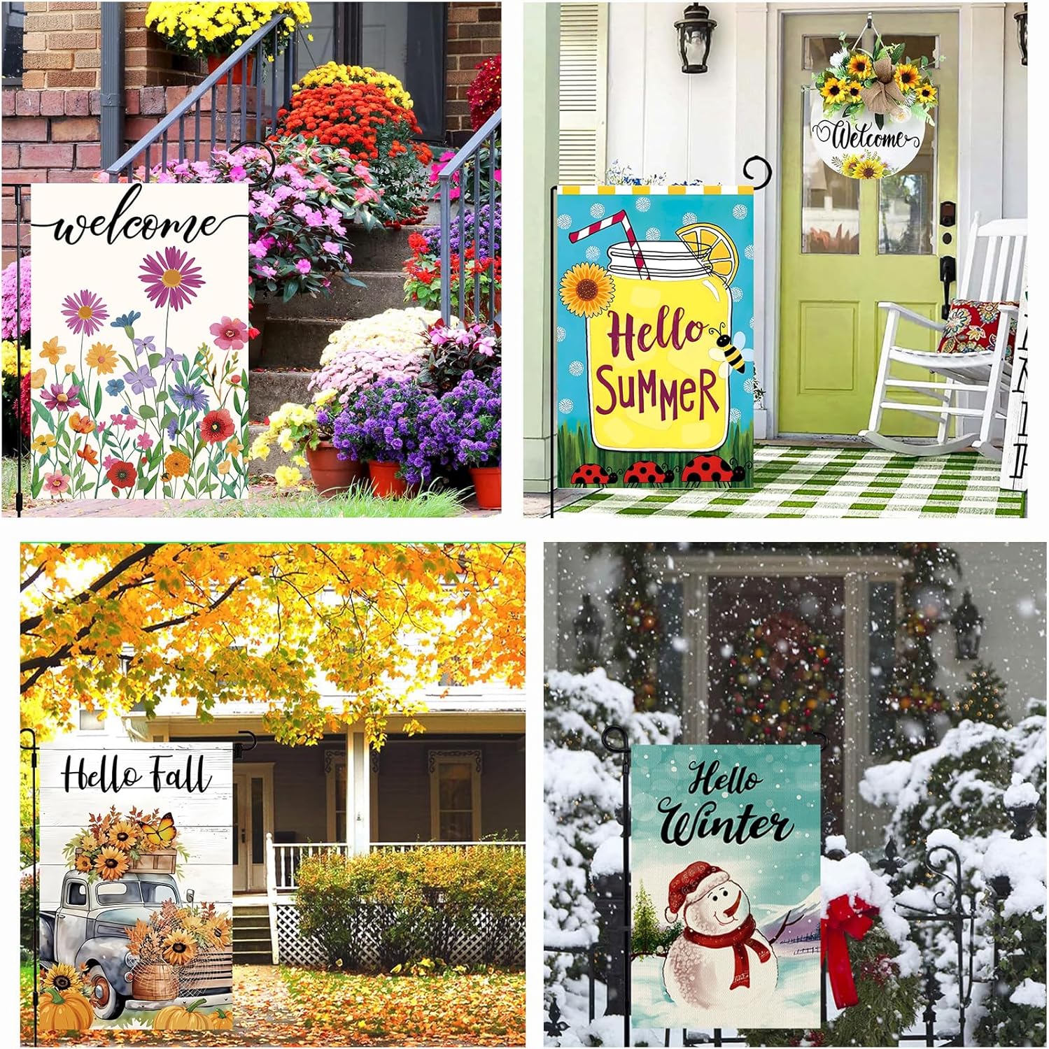 Skiennix Seasonal Garden Flags - Set of 12 Double-Sided 12x18 Inch Yard Flags for Year-Round Decor