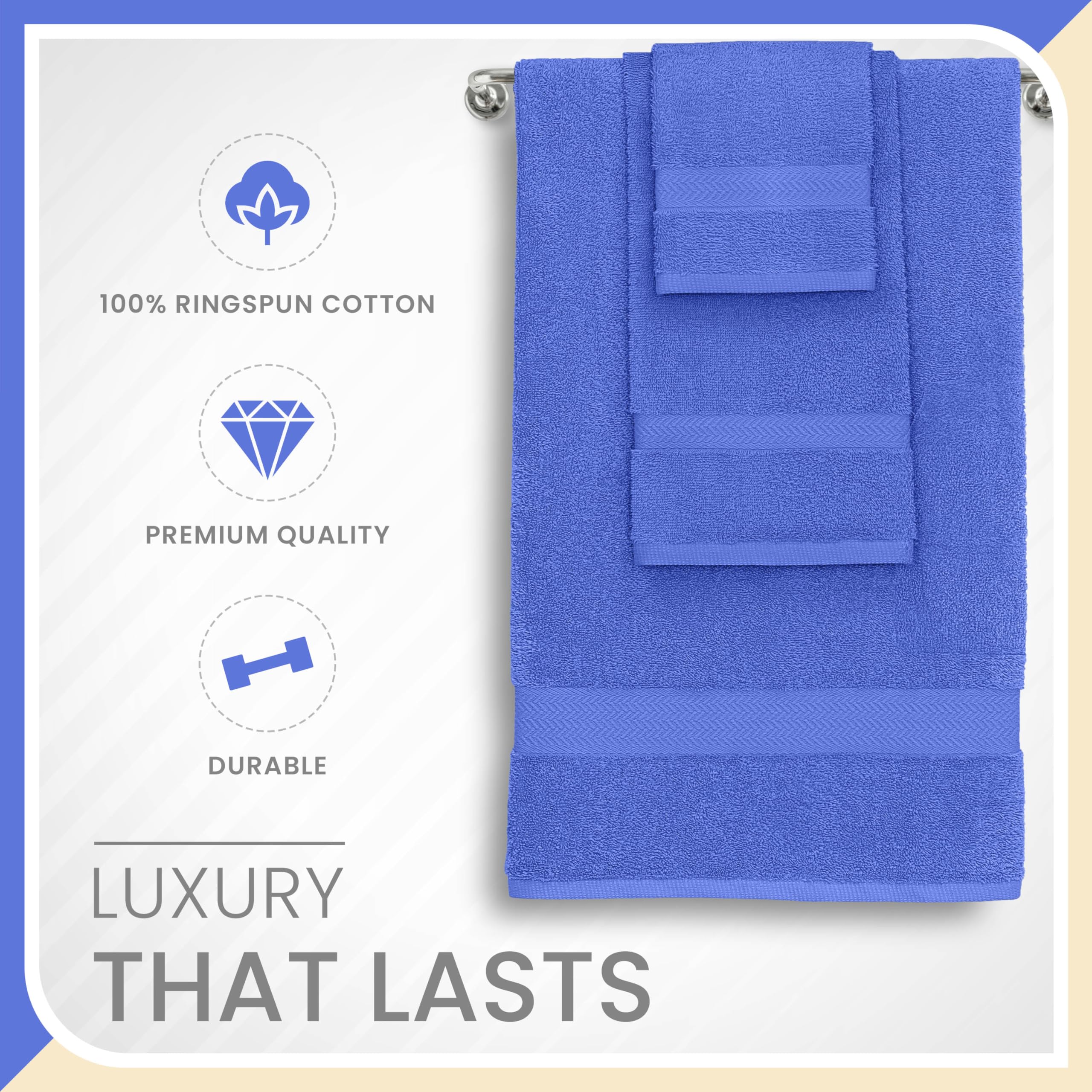 Martex 6-Piece 100% Ringspun Cotton Towel Set | Quick Dry | Super Absorbent & Soft | Lightweight | 2 Bath Towels | 2 Hand Towels | 2 Wash Cloths | Cobalt Blue
