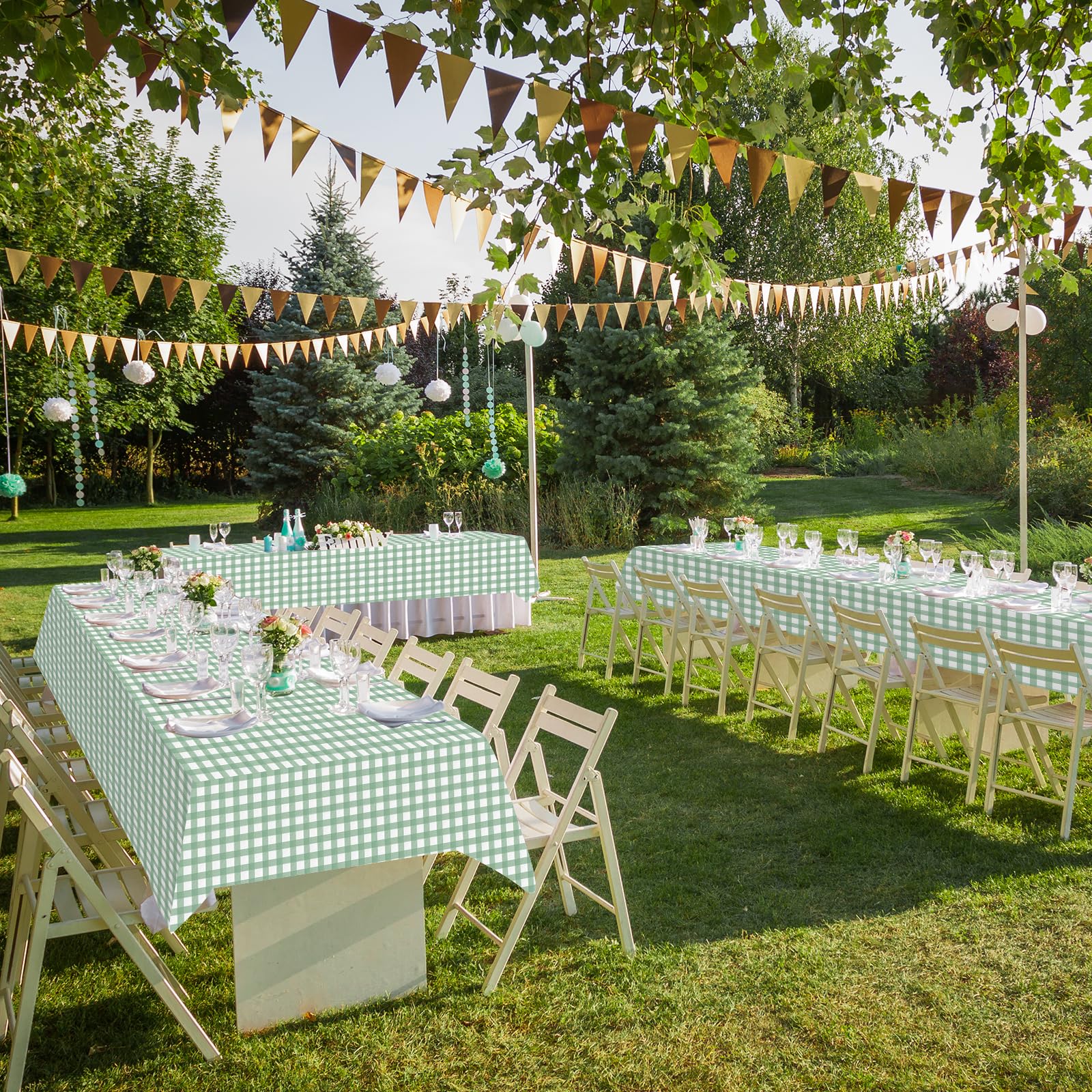 3Pcs Sage Green Gingham Birthday Party Tablecloth Decorations,Green White Checkered Plastic Table Cover Disposable Rectangle Plaid Table Cloth for Baby Shower Kids Wedding Party Supplies,54x108 Inch