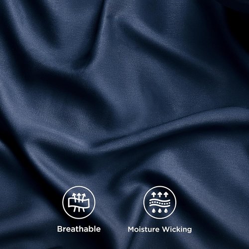 Bedsure Cooling California King Sheet Set - Breathable Rayon from Bamboo, Soft & Luxurious, Deep Pocket Up to 16 Inches, Navy