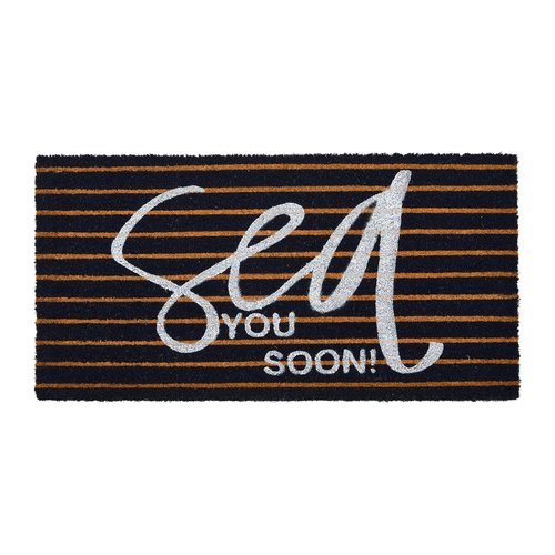 Creative Co-Op Coir Entry Doormat Sea You Soon with Non-Slip Liner Backing for Nautical or Coastal Home Décor, Brown & White Stripe Design