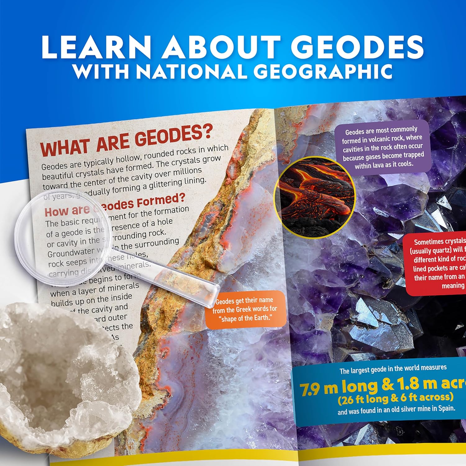 National Geographic Geode Science Kit - Break Open 15 Premium Geodes with Goggles & Display Stands | Perfect STEM Gift for Kids