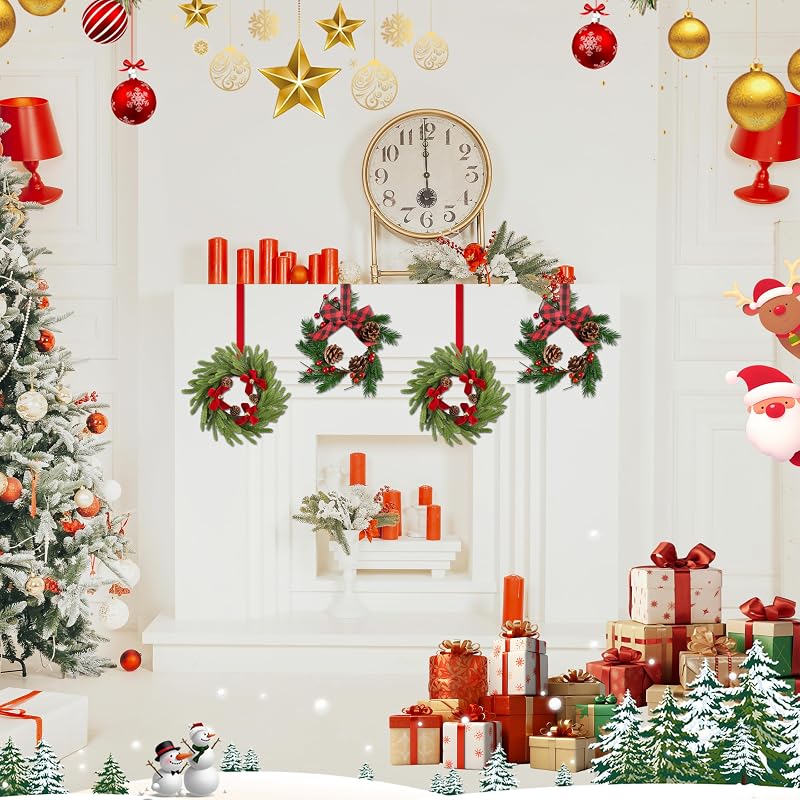 12-Pack Mini Christmas Wreaths for Cabinets and Decor