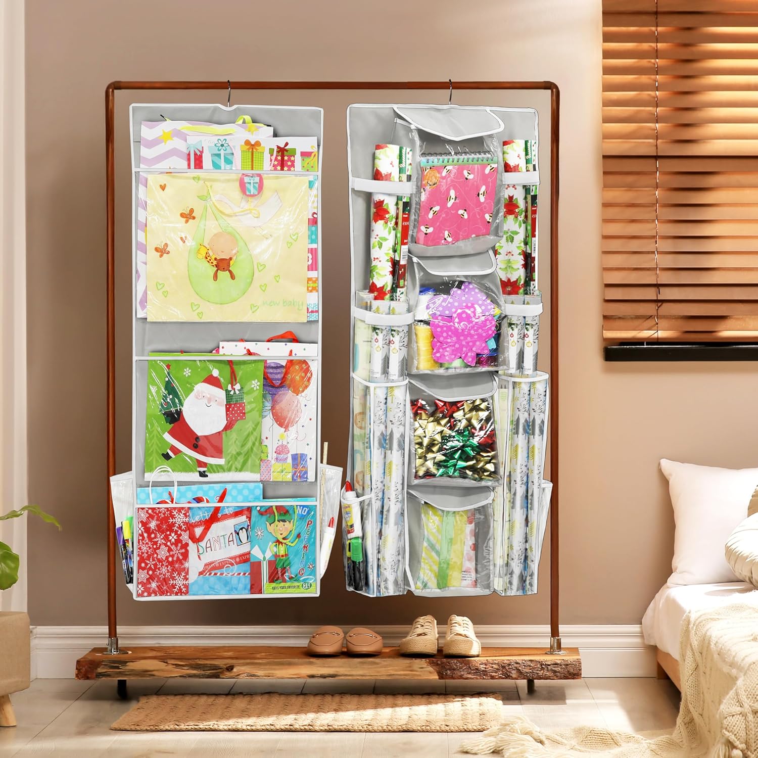 Simple Houseware Gift Wrap Organizer - Double-Sided Storage Pockets, Gray | Set of 1