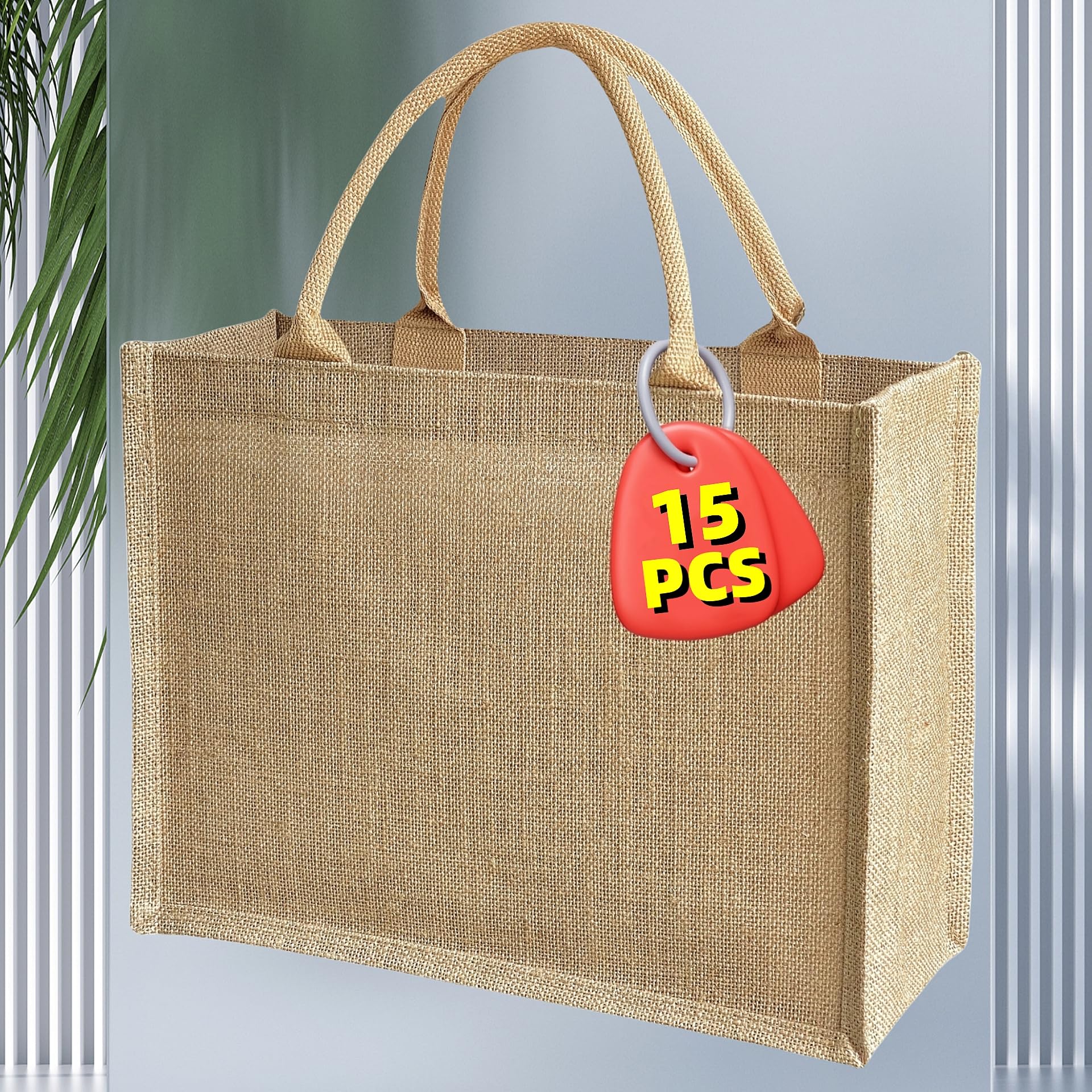 15 Pcs Jute handbag burlap tote bags Travel holiday Wedding Bridesmaids welcome bags Party Holiday Women's gifts Handmade linen DIY reusable beach sundries storage bag 15.2 x 12.2 x 6 inch
