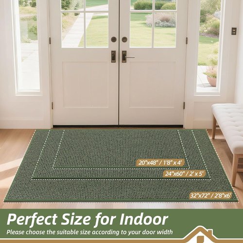 BEQHAUSE Dirt Trapper Door Mat - Non-Slip, Washable, Absorbent Entrance Mat | 24" x 60", Green