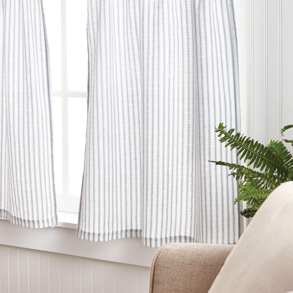 Martha Stewart Ticking Stripe 3-Piece Window Curtain Valance and Tiers Set, White Indigo