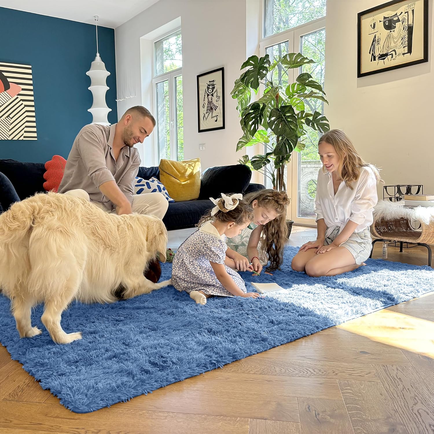 OLANLY Area Rug - Soft Fluffy Shaggy Design | Machine Washable 4x5.9 ft - Perfect for Living Room & Nursery Decor, Blue