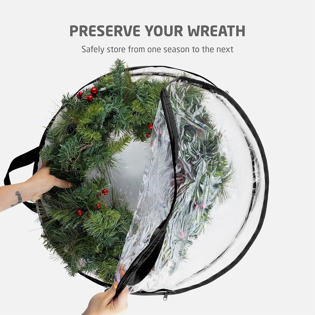 ZOBER Christmas Wreath Storage Container - 30 Inch Wreath Bag with Dual Zippers & Reinforced Handles - Black