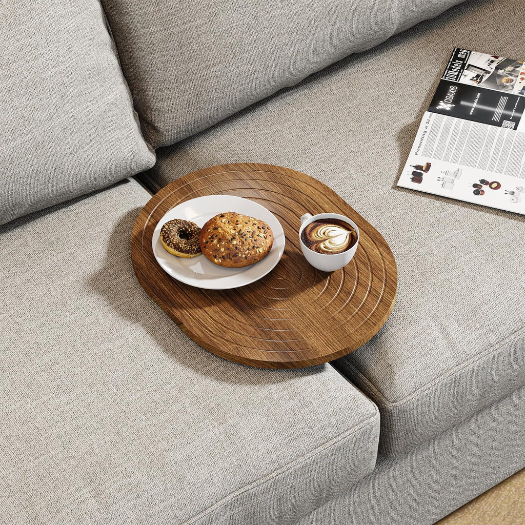 Asgolion Couch Tray Insert for Middle, 15.75"x12.6" Wood Sofa Tray, Folding Couch Armrest Table Fit Armless Couch/Sectional, for Drink Snacks Phone Remote Holder, Walnut