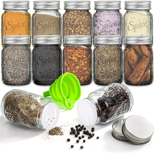 Coloch 30 Pack Glass Mason Spice Jars - 4 Oz with Shaker Lids, Airtight Caps & Labels