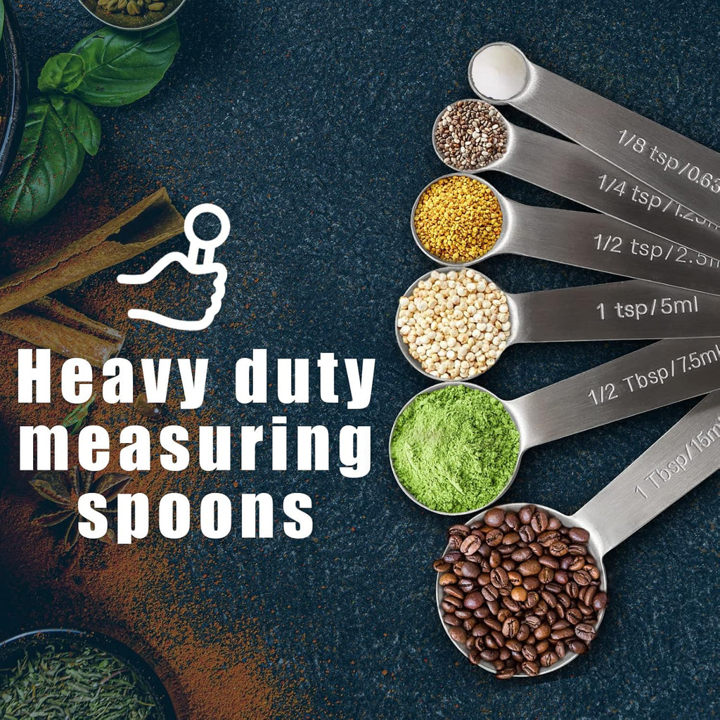 Premium Heavy Duty Stainless Steel Measuring Spoons Set - 6-Piece with Metric & US Measurements