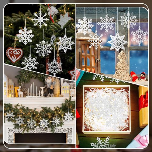 Lunmon Crochet Snowflake Ornaments - 48 Pcs Winter Hanging Decor for Christmas Tree & Home | 6 Unique Styles