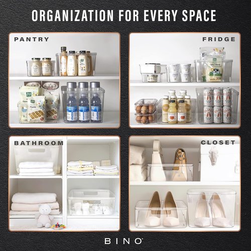 BINO Large Plastic Bins - 2 Pack | BPA-Free Clear Storage Containers for Fridge & Pantry Organization