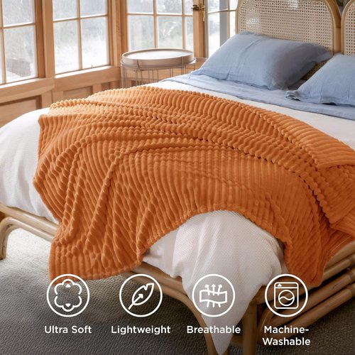 Bedsure GentleSoft California King Size Blanket - Cozy Orange Fleece Throw for Fall, 102x96 Inches