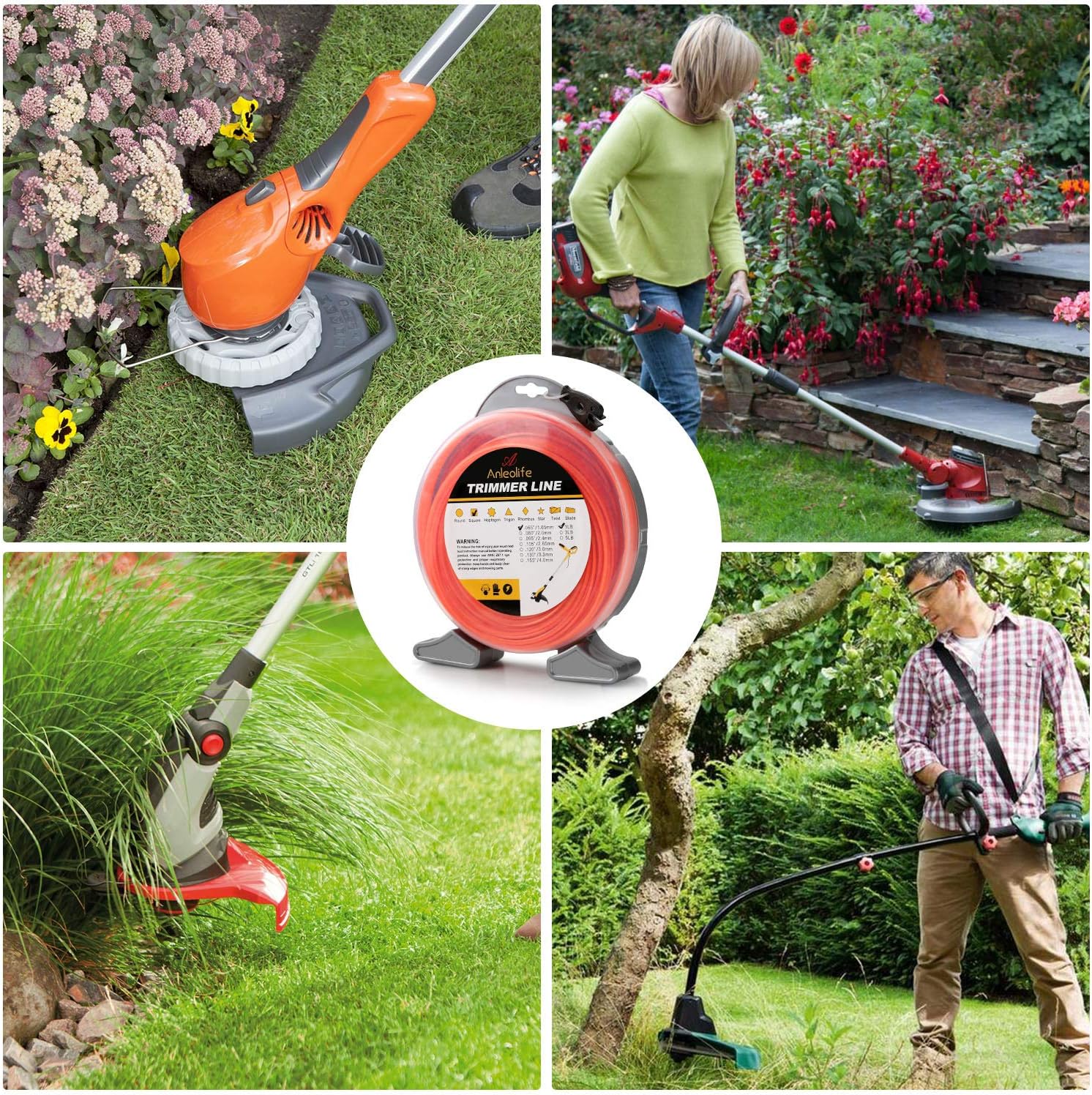 ANLEOLIFE String Trimmer Line - 1-Pound Commercial .065-Inch x 370 ft with Built-In Cutter - Orange