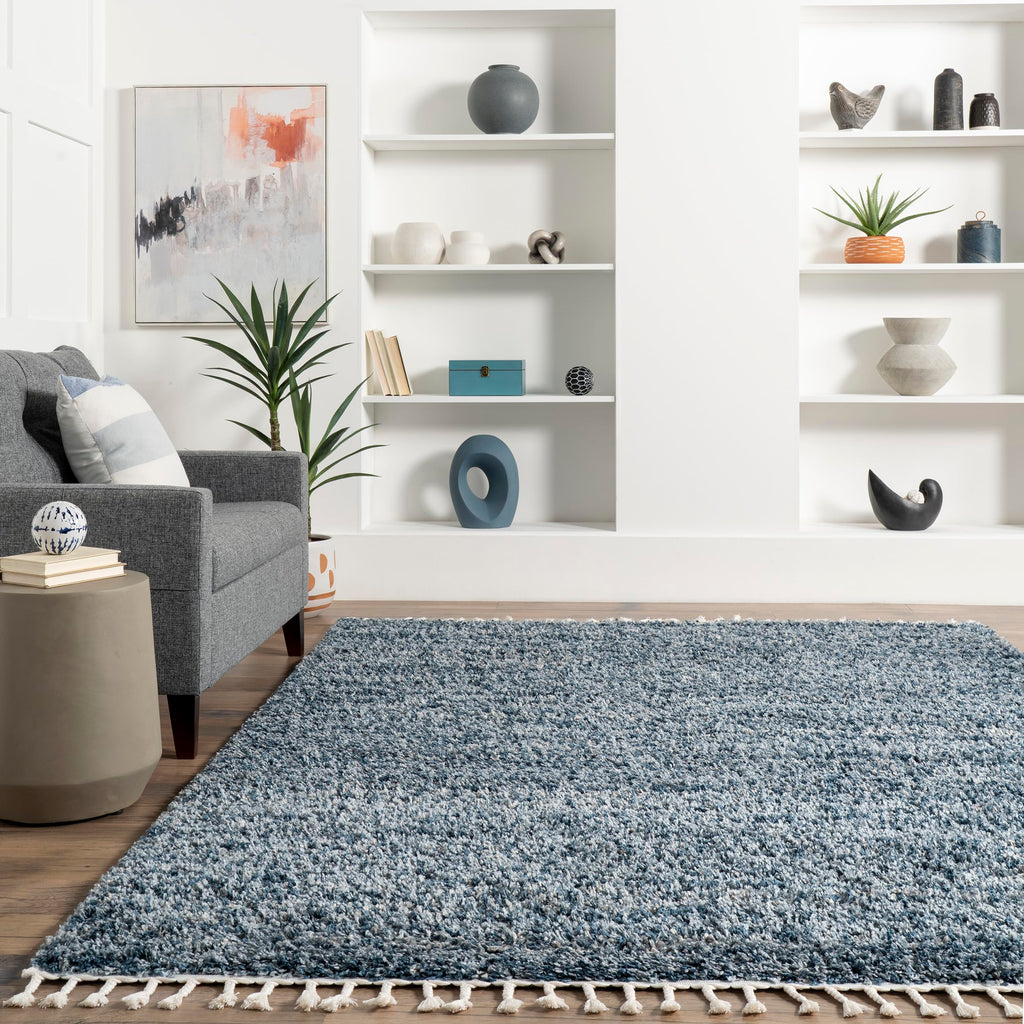 nuLOOM Brooke Shag Tasseled Area Rug - 2x8 Runner Shag Rug Casual Blue/Ivory Rugs for Living Room Bedroom Dining Room Nursery Entryway Hallway