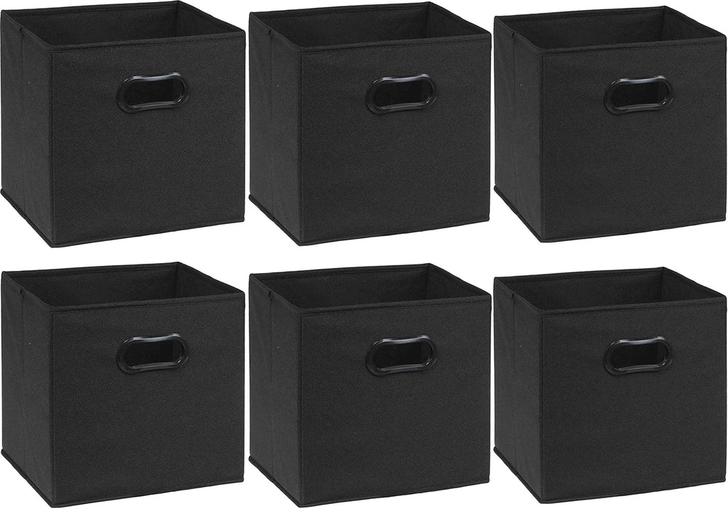 Simple Houseware Foldable Cube Storage Bins - 11-Inch Black Fabric Organizers with Handles | 6-Pack for Closet & Shelves