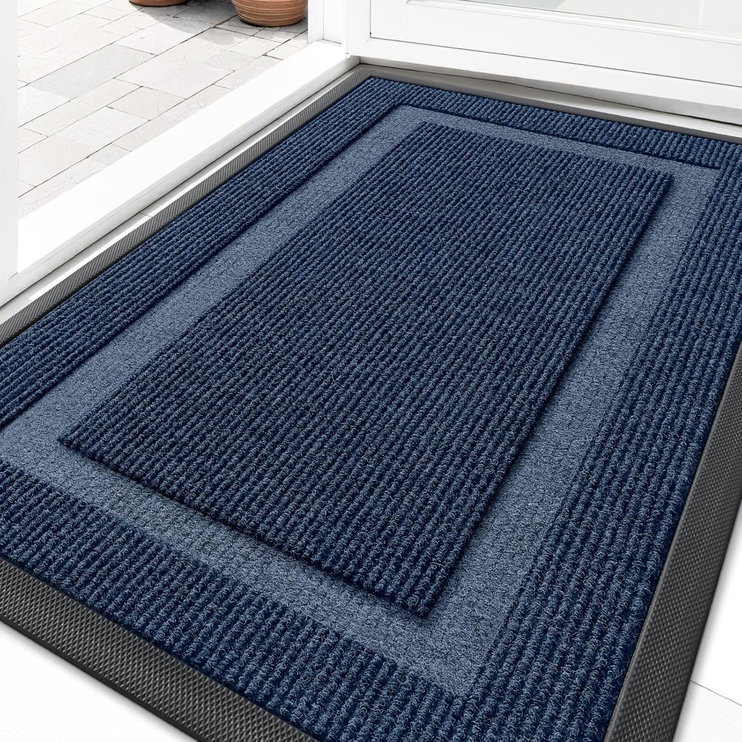 OLANLY Indoor Outdoor Front Door Mat - Waterproof All-Season Doormat, Sturdy Rubber, 36x24, Blue