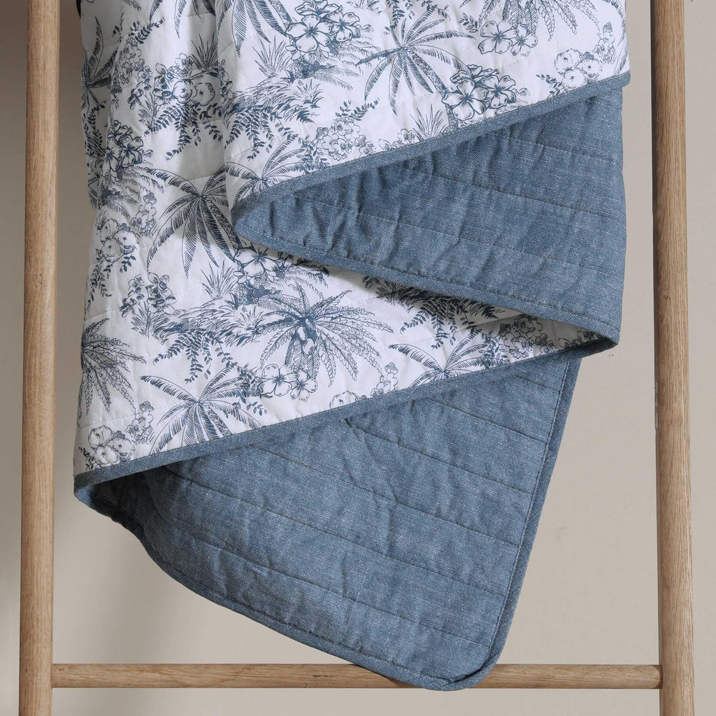 Tommy Bahama - Twin Quilt Set, Reversible Cotton Bedding with Matching Sham, Pre-Washed for Added Softness, Dorm Essentials (Pen and Ink Palm Navy Blue)