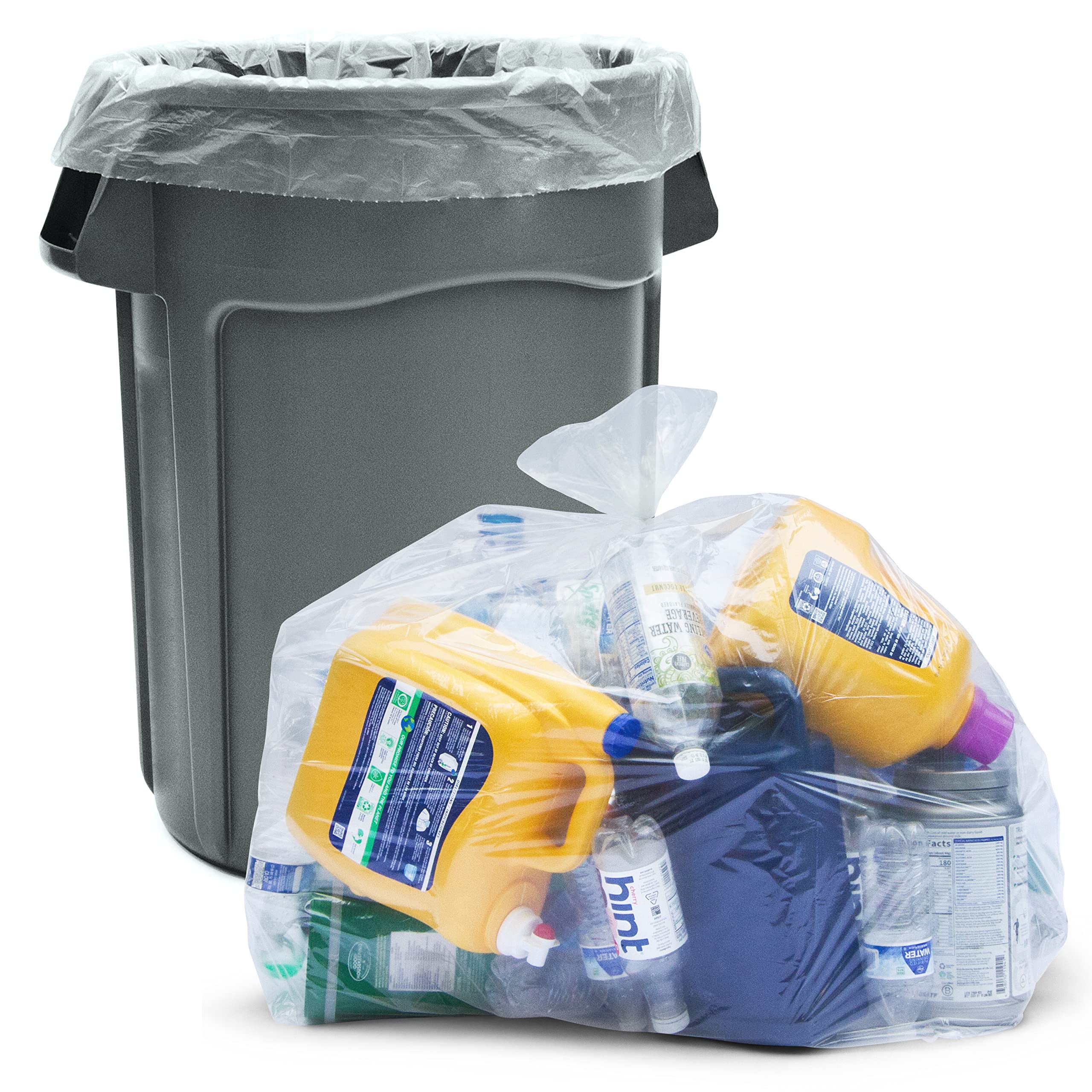 Veska 30-33 Gallon Clear Trash Bags Heavy Duty (Value Pack 100 Bags w/Ties) Large Clear Plastic Recycling Garbage Bags. Large Trash Bags 30+, 32 Gallon