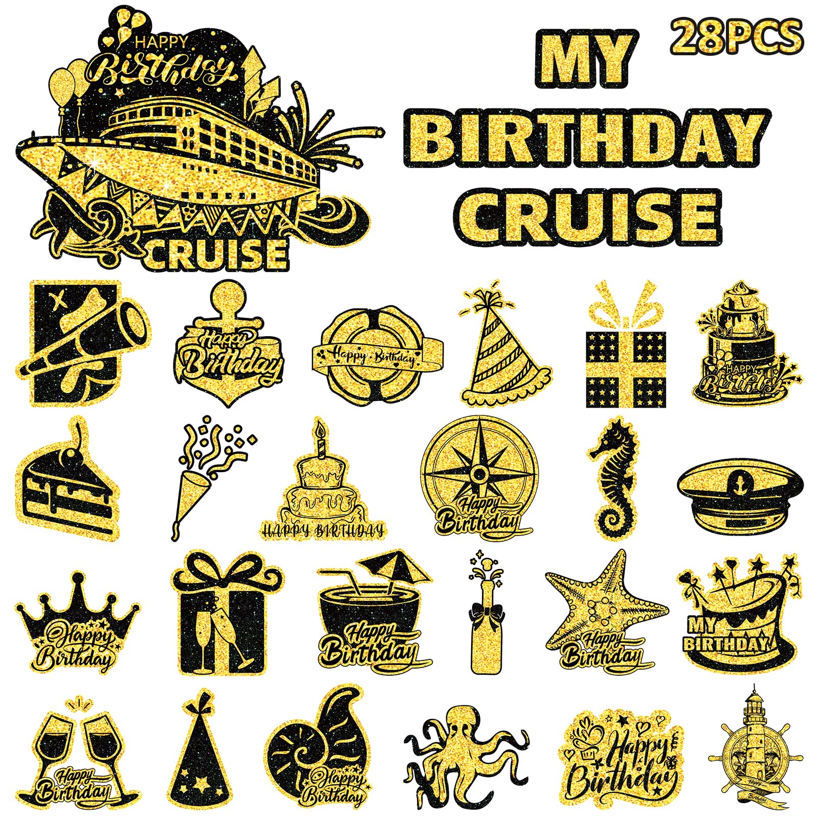 28 PCS Birthday Cruise Door Magnets, Cruise Door Decorations Magnetic Birthday Door Decoration Cruise Ship Essentials Reusable Funny Fridge Magnet Cabin Magnet Door Decor Car Cabin Red,White,Blue