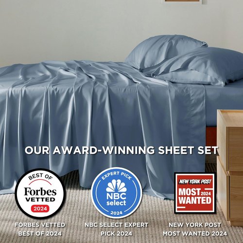 Bedsure Cooling Bed Sheets - Breathable Rayon from Bamboo, Deep Pocket Up to 16 Inches, Dusty Blue