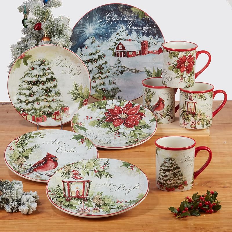Silent Night 16 oz Mugs Set of 4 – Durable Earthenware, Susan Winget Holiday Design