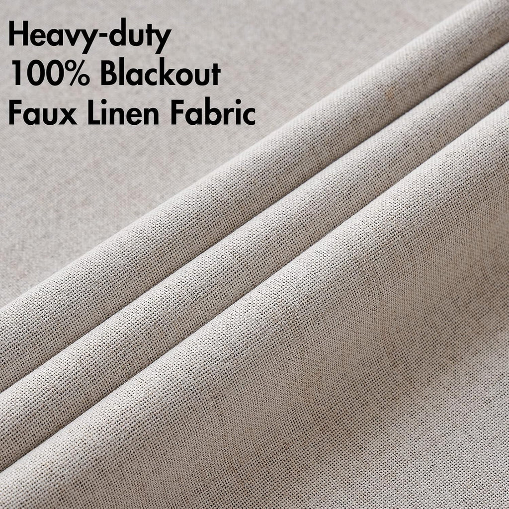 MIULEE 100% Blackout Linen Textured Curtains - Thermal Insulated Ivory Grommet Drapes | 62 x 96 Inch (2 Panels)