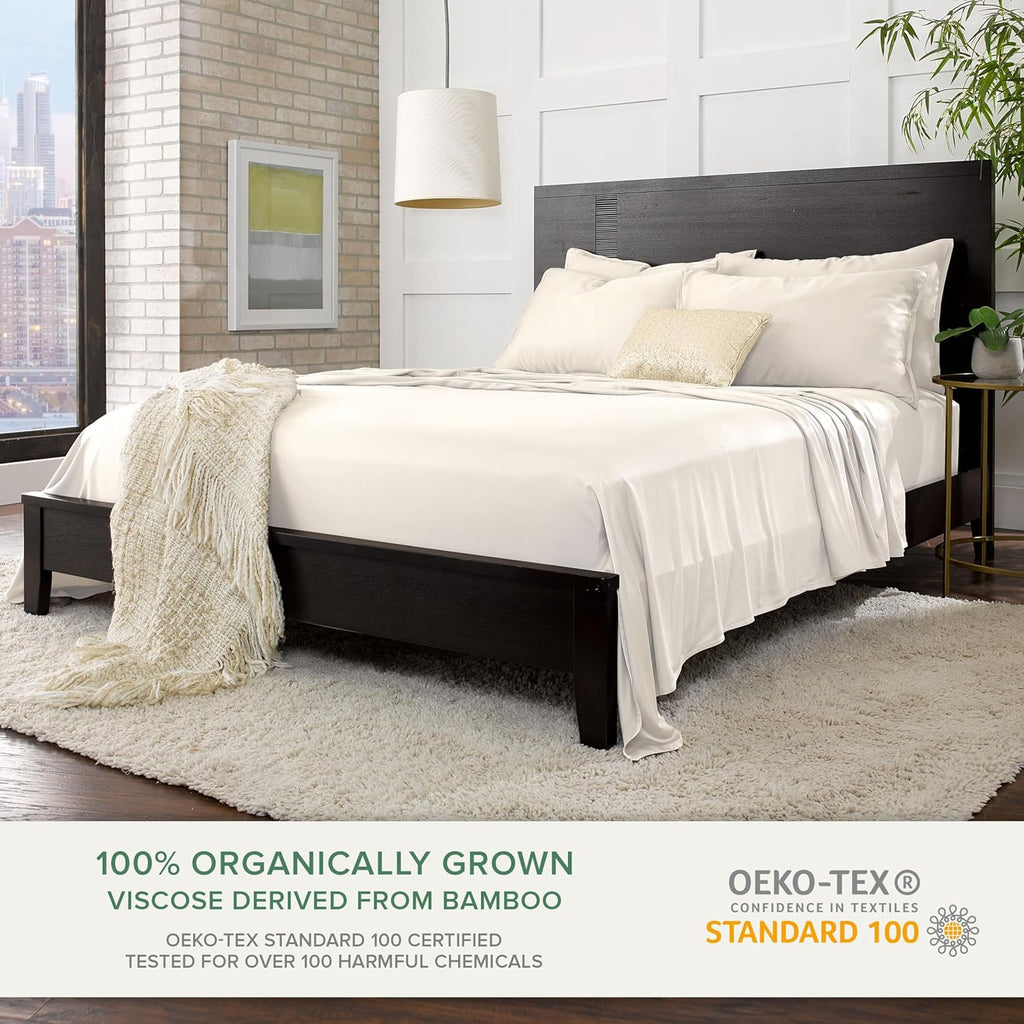 Pure Bamboo King Sheets - Luxuriously Soft & Cooling 100% Organic Viscose Bed Sheet Set | Ivory, Double Stitching