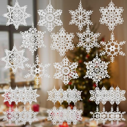 Buryeah Winter Snowflake Ornaments - 36 Pcs Crochet Decorations for Christmas Tree | 6 Unique Styles in White