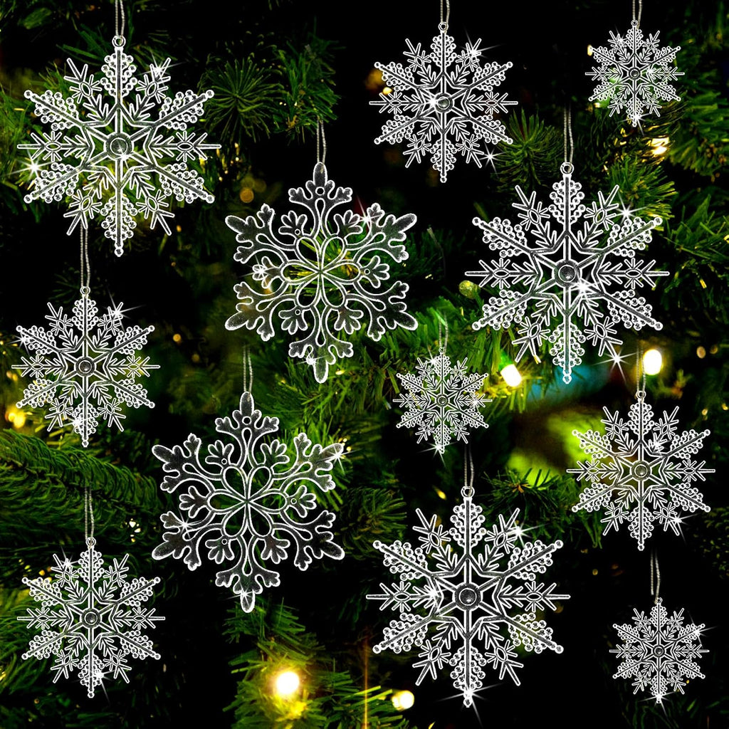 Skiennix Snowflake Ornaments - 36Pcs Clear Plastic Hanging Decorations for Winter Wonderland Decor