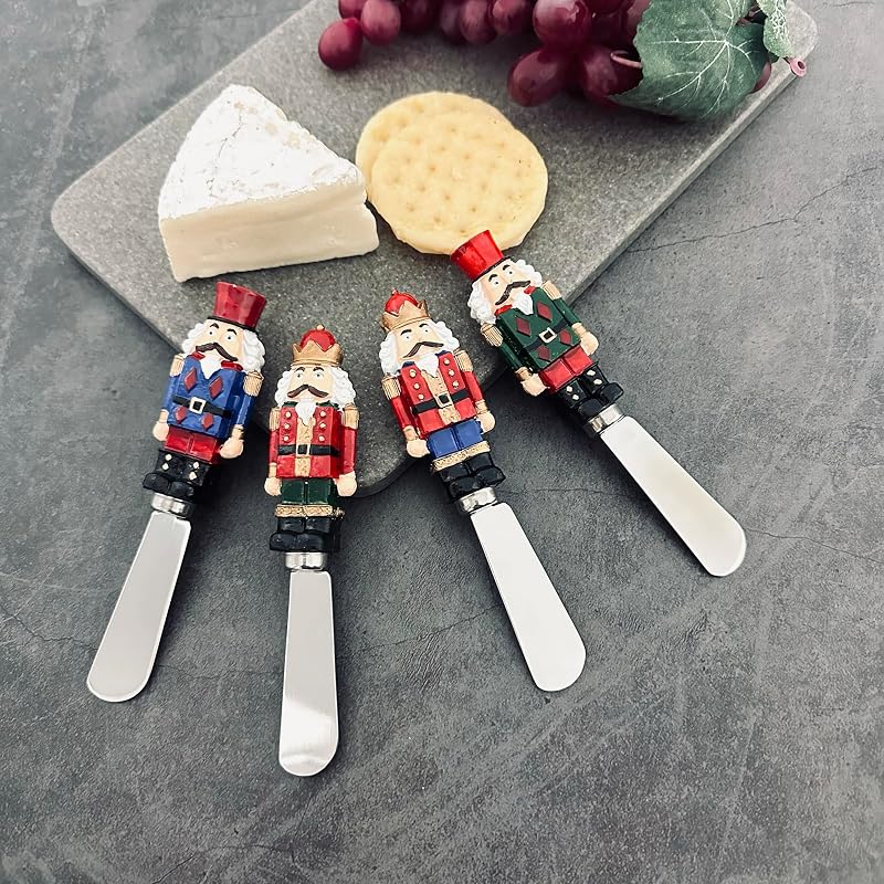 Nutcracker Themed Cheese Spreaders - Hand-Painted Resin Handles, 4-Piece Set
