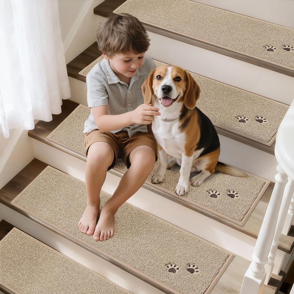 BEQHAUSE Non-Slip Carpet Stair Treads - Soft Indoor Stair Runners, 28"x9", 15pcs, Beige