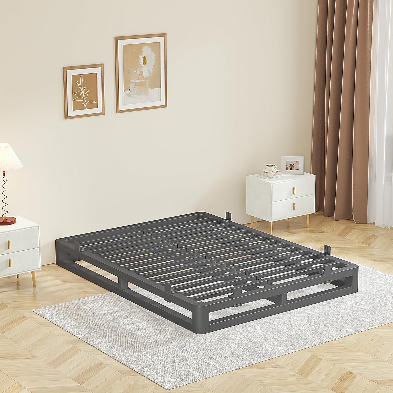 Skiennix 6-Inch Queen Bed Frame - Squeak-Free U-Slot Design with Heavy-Duty Steel Support | Black