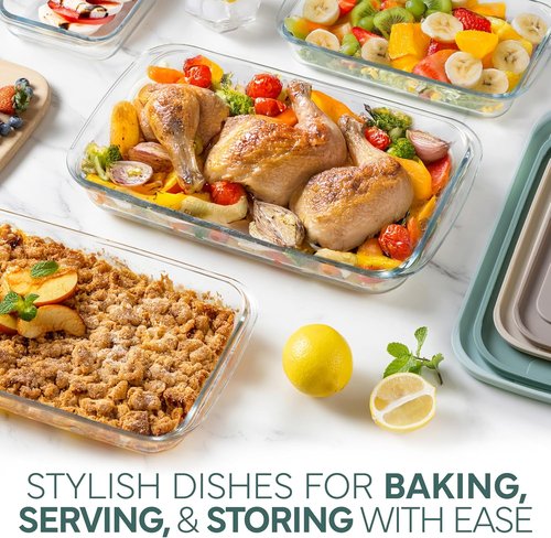 Cook With Color 8-Piece Deep Glass Baking Dish Set - Versatile Casserole & Food Storage Containers | Mint, Freezer-to-Oven Safe