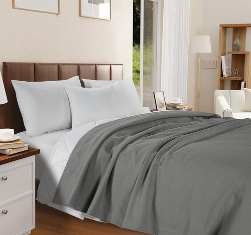 LANE LINEN Queen Size Cotton Blanket - 100% Soft Herringbone Weave for All Seasons | Oeko-TEX Certified - Grey (90"x90")